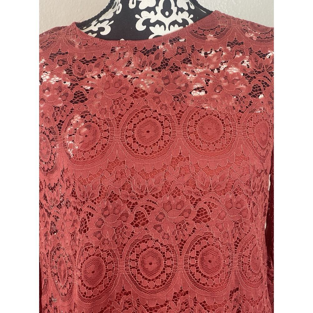 Taylor and Sage Vintage Boho lace long bell sleeve orange red dress tunic size L - Picture 2 of 6